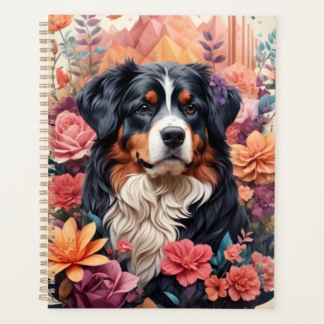 3D Blumenfantasy Bernese Mountain Dog Birds View Planer (Vorderseite)