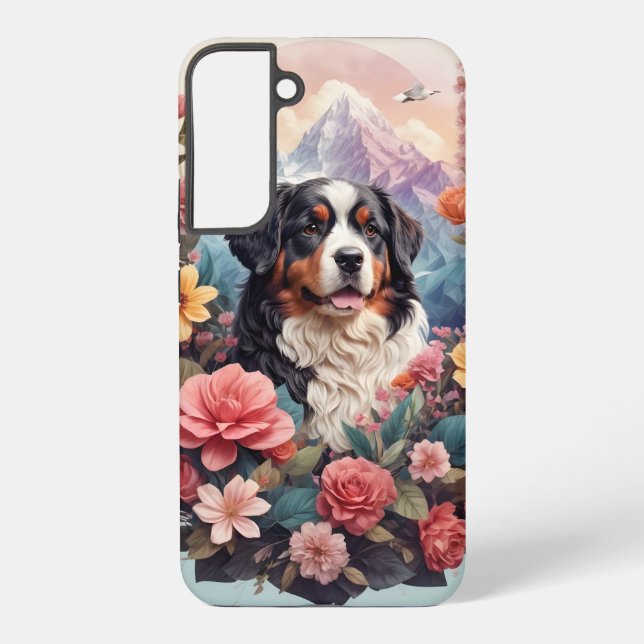 3D Blumenfantasy Bernese Mountain Dog Birds View Samsung Galaxy Hülle (Rückseite)