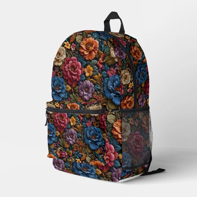 3D-Blumenmuster farbenfroh  Bedruckter Rucksack (Rückseitige Ecke Rechts)