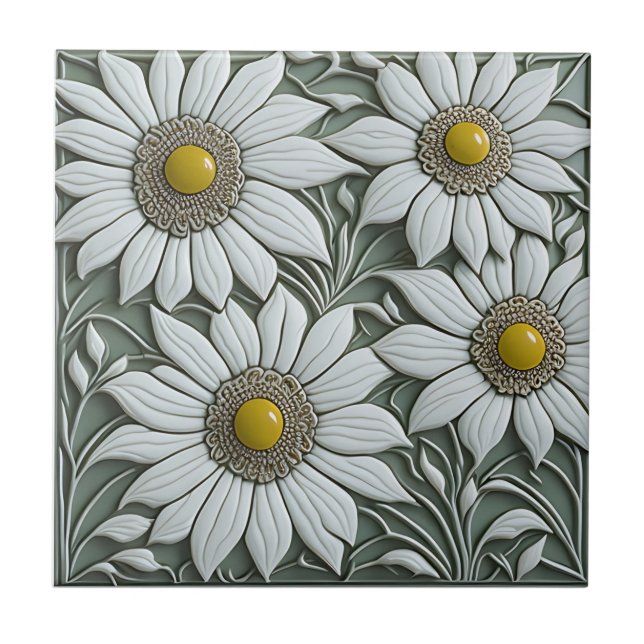 3D Blumenwall Decke Jugendstil Keramik Tile Fliese (Vorderseite)