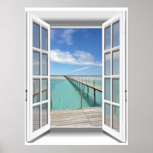 3D-Boardwalk Ocean View Fake Window Poster