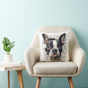 3D Boston Terrier Cracked Hole Kissen