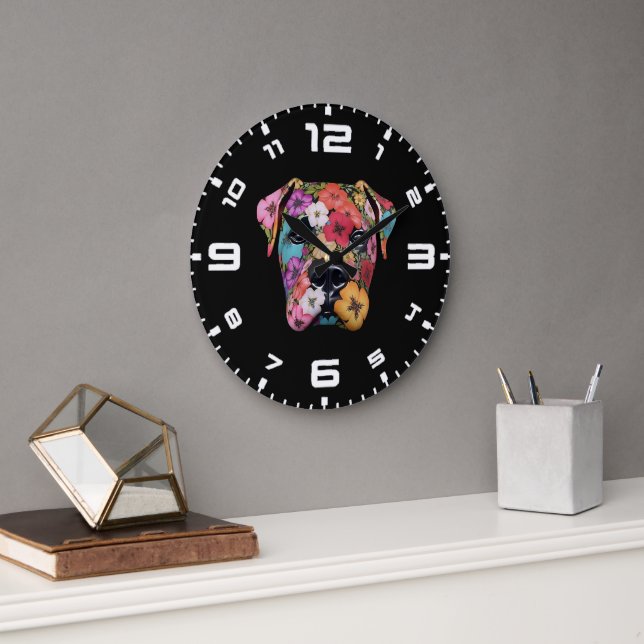 3D Boxer Floral Große Wanduhr (Büro)