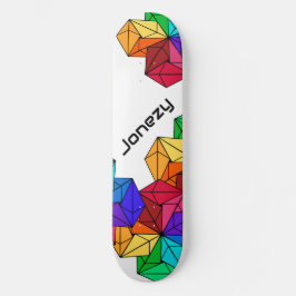 3D Bright Rainbow Random Cubes auf weißem Namen Skateboard
