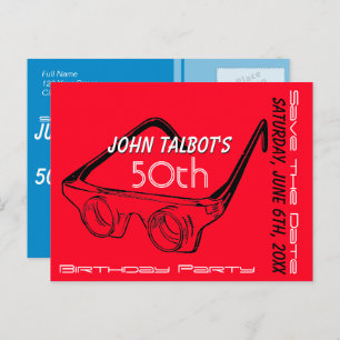 3D-Brille 50. Geburtstag Save the Date Ankündigungspostkarte