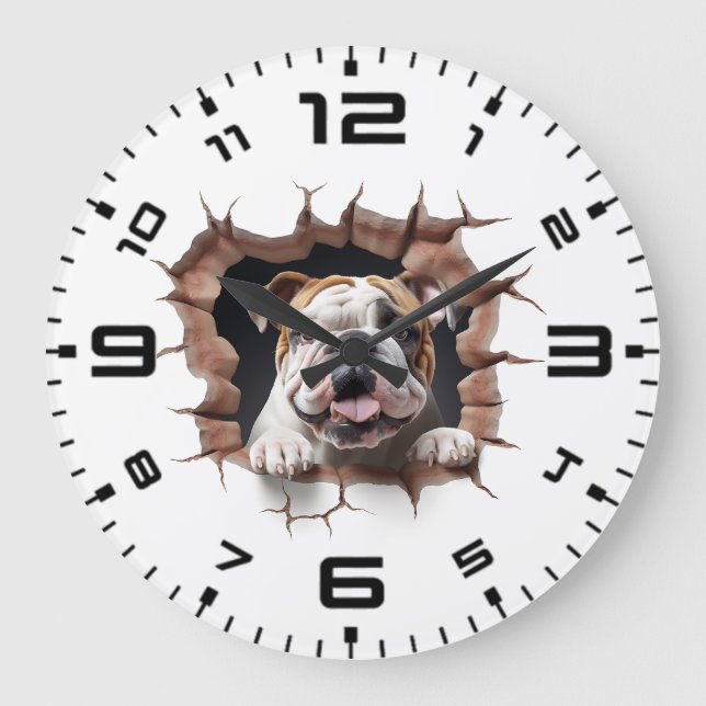 3D Bulldog Cradle Hole Große Wanduhr (Vorderseite)