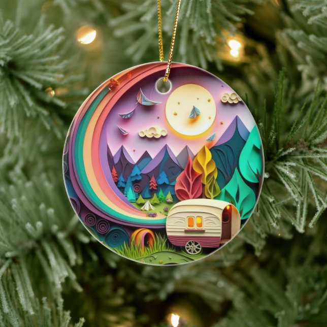 3D-Camping Weihnachten Keramik Ornament (Baum)