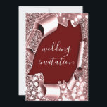 3D Cart Effect Frame Rose Burgundy Hochzeit Einladung<br><div class="desc">Elegantes modernes Glasfenster laden zum FlorenceK-Design ein</div>