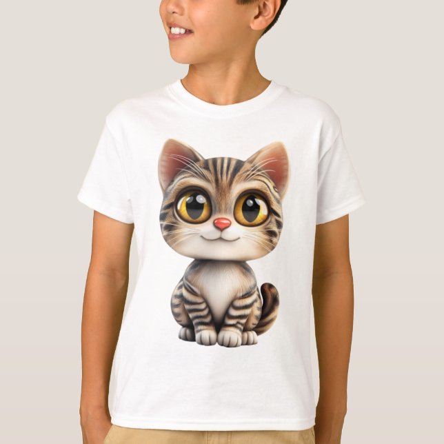 3D Cartoon Cat – Adorable Cat Animal Design  T-Shirt (Vorderseite)