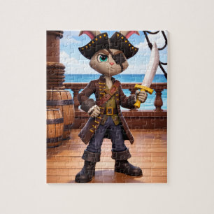 3D-Cartoon-Pirat-Hase auf einem Schiffdeck Puzzle