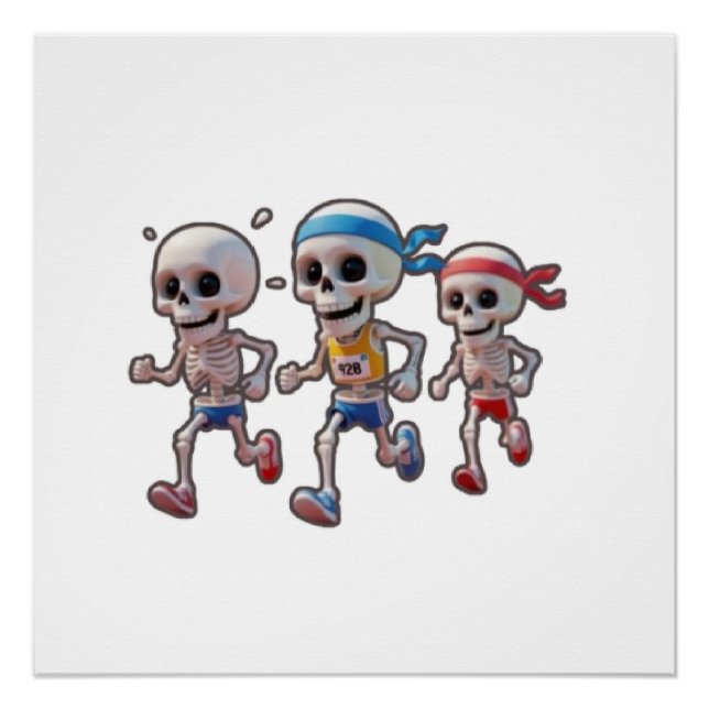 “3D Cartoon Skeleton Race • Funny Running Skeleton Poster (Vorderseite)