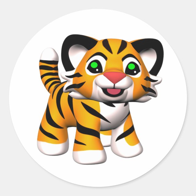 3D Cartoon Tiger Cub Runder Aufkleber (Vorderseite)