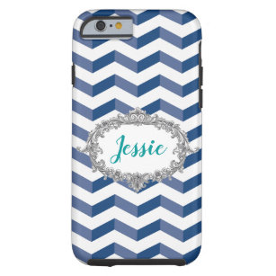 3D Chevrons Blue White Extravagant Frame for Name Tough iPhone 6 Hülle