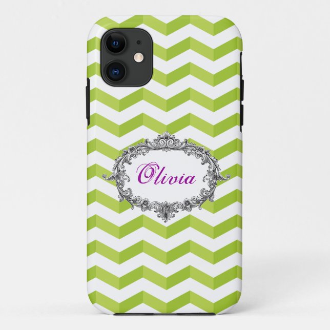 3D Chevrons Green/White iPhone Case Ihren Namen hi (Rückseite)
