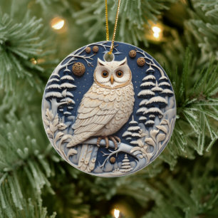 3D Chirstmas Niedliches Weißes Owl Animal Keramik Ornament