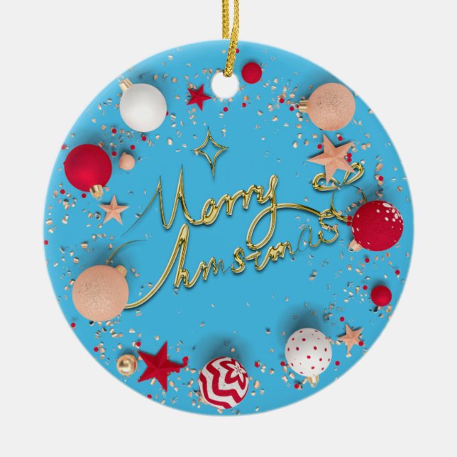 3D Christmas Baubles Image Blue Background Keramik Ornament (Vorne)