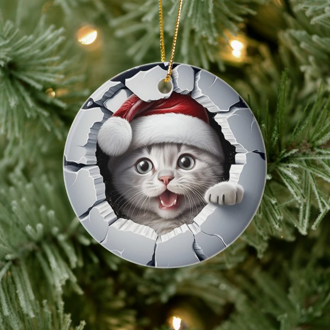3D Christmas Kitten Keramik Ornament (Baum)