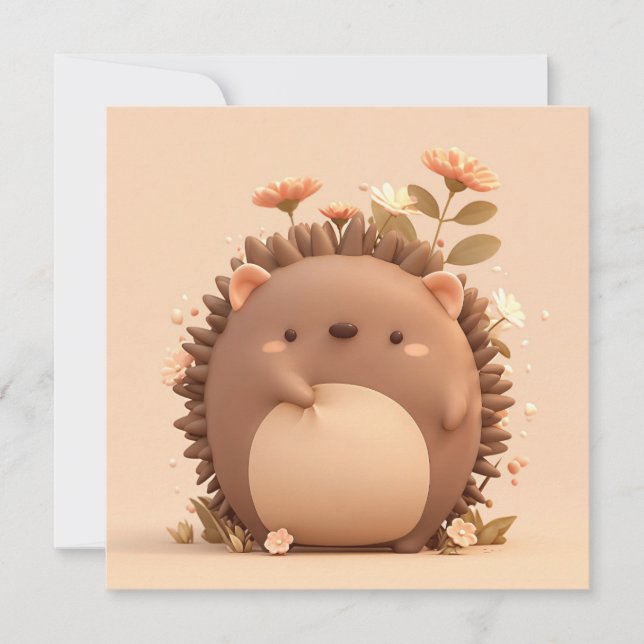3D Clay Porcupine in Pink Floral Meadow Postcard (Vorderseite)