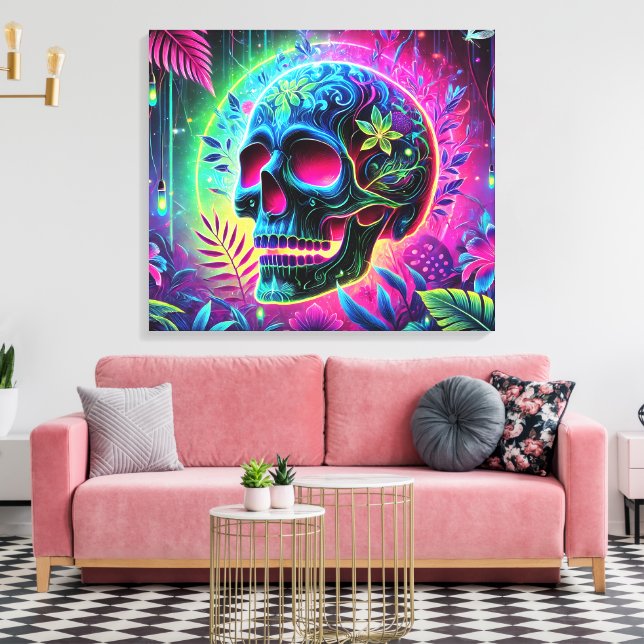 3D Colorful Skull Leinwanddruck (Insitu (Wohnzimmer))