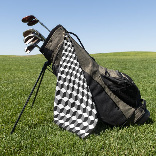 3D Cubes Geometric BWG Rpt Pattern Golfhandtuch (Gras)
