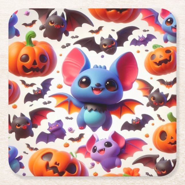 3D cute bats halloween Rechteckiger Pappuntersetzer (Vorderseite)