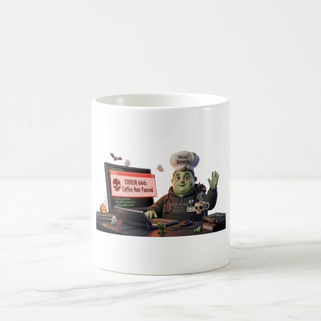 3D Cute Zombie Programmer Chef - Error 666 Coffee  Verwandlungstasse (Mittel)