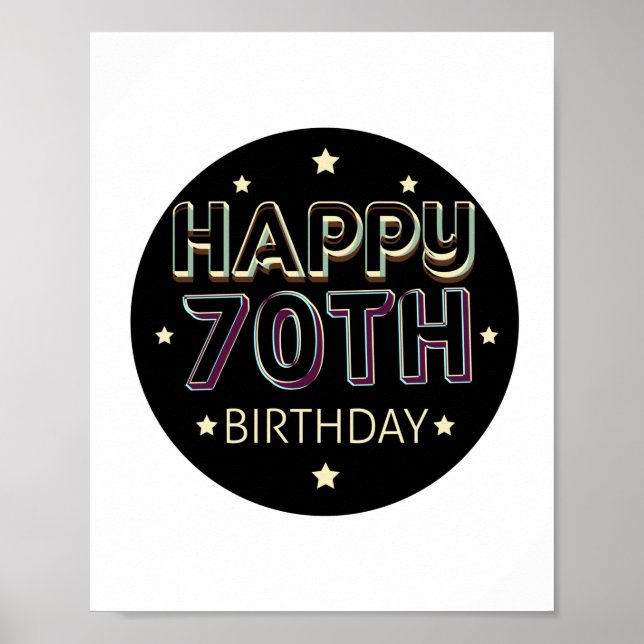 3d dark colorful round happy 70th birthday poster (Vorne)