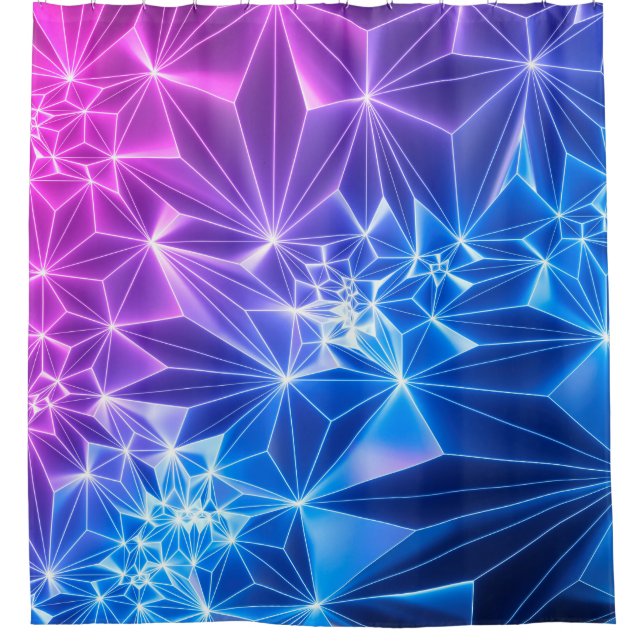 3D-Darstellung, rosa blauer neongeometrischer Hint Duschvorhang (Vorderseite)