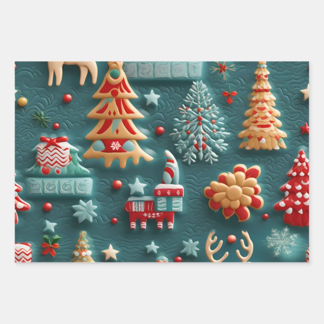 3D Delight Weihnachtsthema Geschenkpapier Set (Vorderseite)
