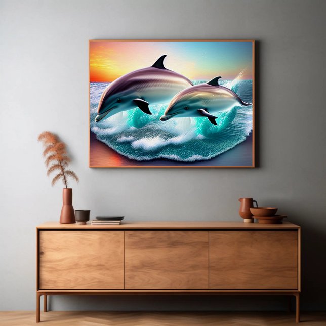 3D Delphine Ocean Sunset Tropical Beach Vibe Poster (Von Creator hochgeladen)