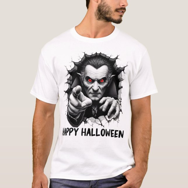 3D-Design Dracula Vampire Happy Halloween T-Shirt (Vorderseite)