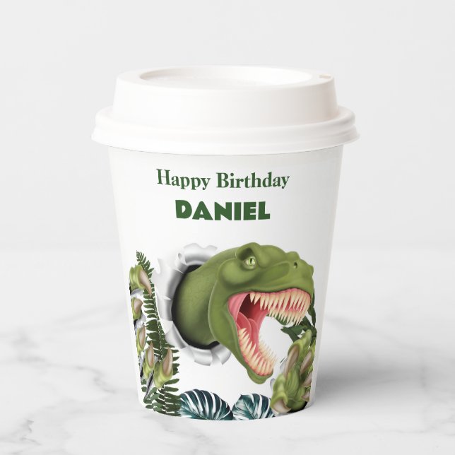3D Dinosaur Birthday Pappbecher (Vorderseite)