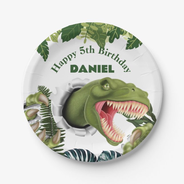 3D-Dinosaur-Geburtstag Pappteller (Vorderseite)
