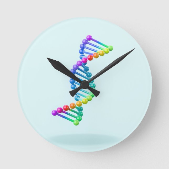 3D-DNA-Doppelhelix auf blauem Hintergrund Runde Wanduhr (Vorderseite)