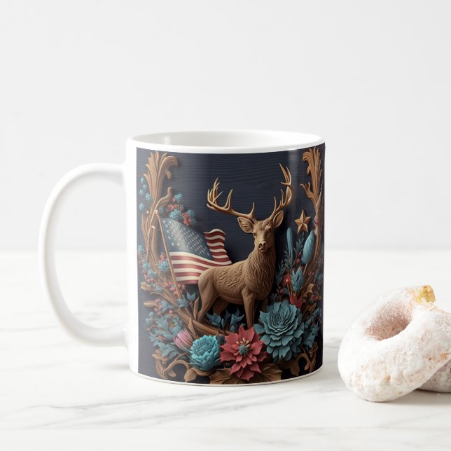 3D-Druck USA Flag Deer Buck Kaffeetasse (Mit Donut)