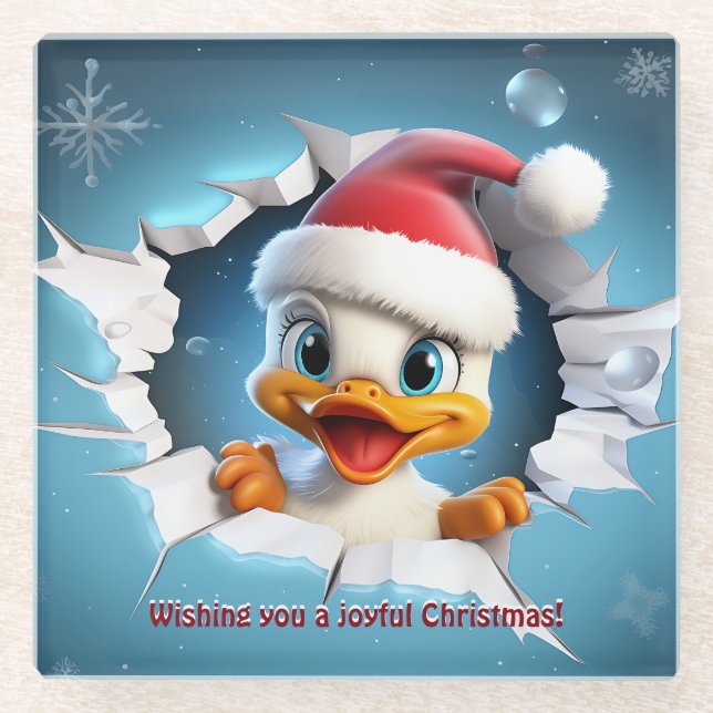 3D Duck Christmas Glasuntersetzer (Vorderseite)