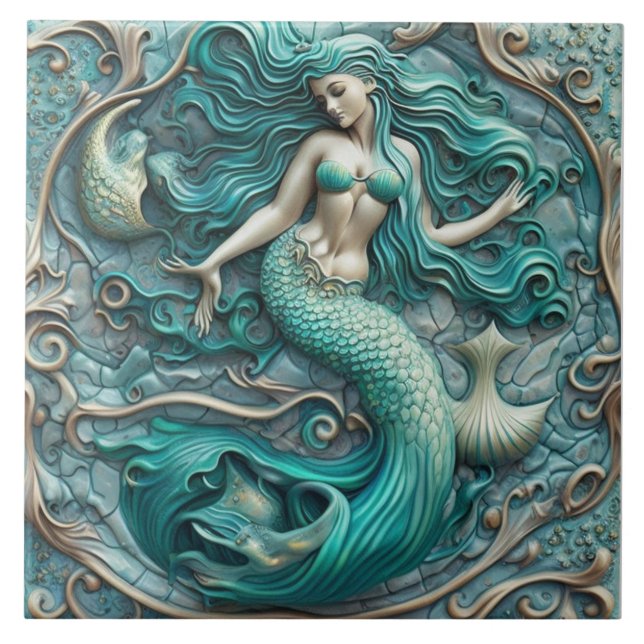 3D-Effekt Aqua Marine Keramik Tile Mermaid Design Fliese (Vorderseite)