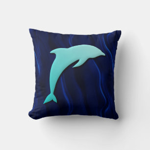 3D-Effekt blauer Delfin auf tiefem Wasserblau Kissen