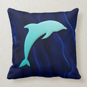3D-Effekt blauer Delfin tiefes Meerwasserblau Kissen
