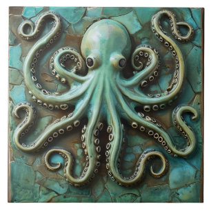 3D-Effekt des grünen Meeresoktopus Fliese