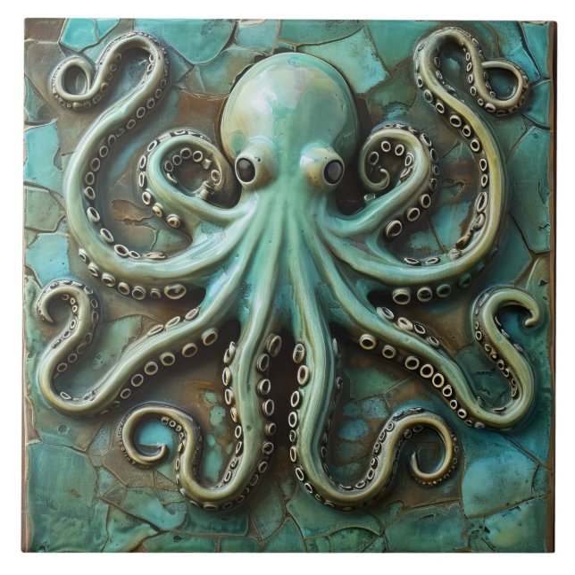 3D-Effekt des grünen Meeresoktopus Fliese (Vorderseite)