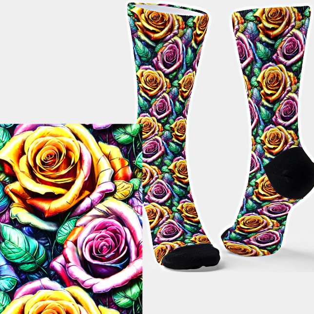 3D-Effekt Gelbe Mauve-Rose Blume Socken (Von Creator hochgeladen)