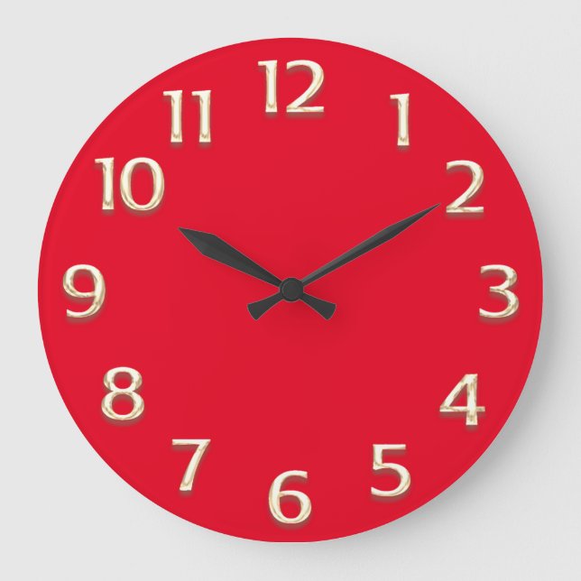 3D-Effekt Gold Champagner-Minimalismus Moderne Rot Große Wanduhr (Vorderseite)
