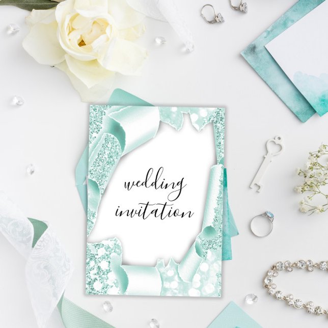 3D-Effekt Hochzeitslackierung Einladung (Wedding 3D Effect White Mint Green Frame Invitation)