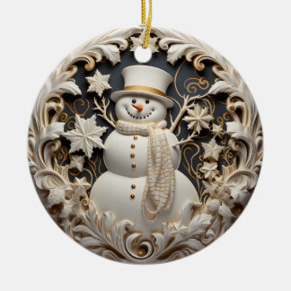3D-Effekt-Schneemann-Weihnachtsschmuck | Benutzerd Keramik Ornament