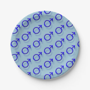 3D-Effekt von blauem männlichem Sex-Symbol-Muster Pappteller