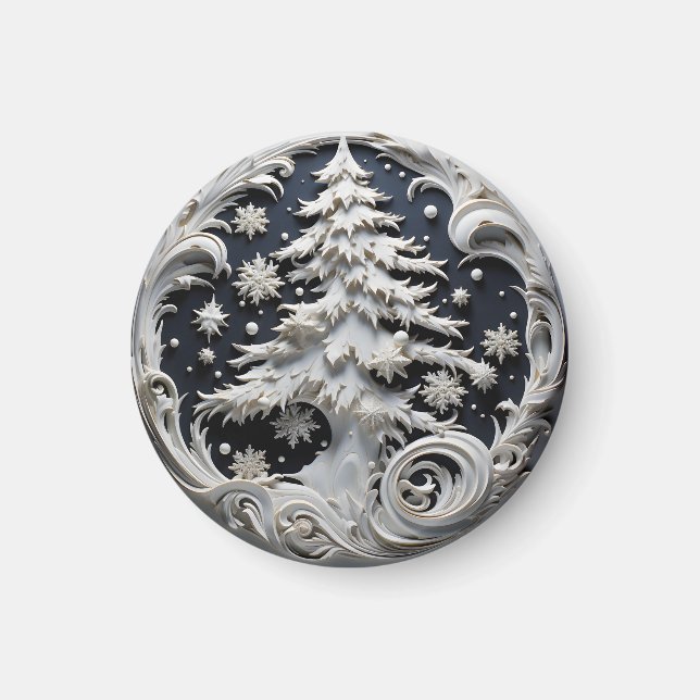 3D-Effekt-Weihnachtsbaum-Rundmagnet Magnet (Vorne)