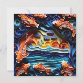 3D Eine farbenfrohe Abbildung des Sees mit Koi Fis Mitteilungskarte