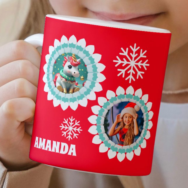 3D Einhorn Weihnachten Personalisiert Kids Foto Kaffeetasse (Von Creator hochgeladen)