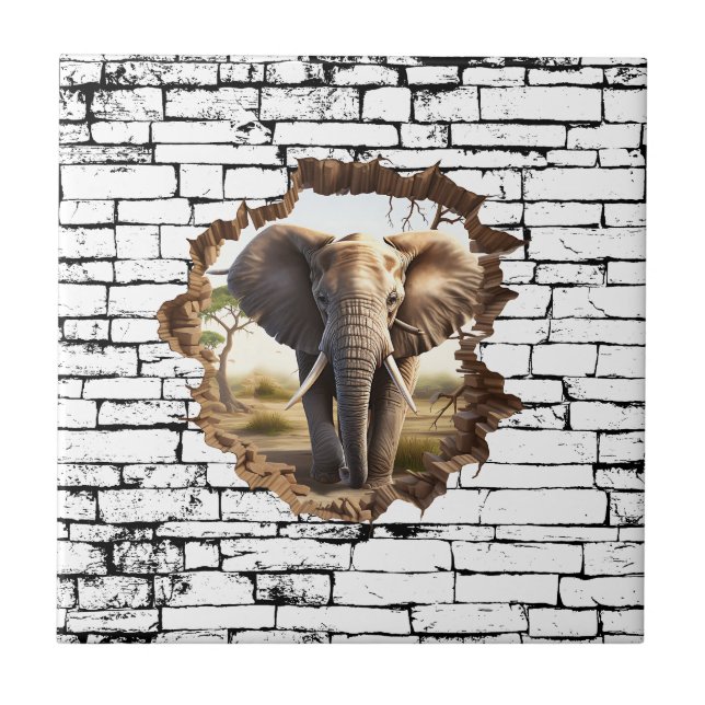3D Elephant Wall Break Art - Realistische Safari ( Fliese (Vorderseite)